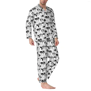 Fatos de treino masculinos Siberian Husky conjunto de pijama de manga comprida com calças masculinas de flanela de algodão e manga comprida