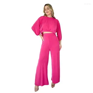 Pantaloni a due pezzi da donna Rosa a gamba larga Moda donna 2023 Pantaloni larghi casual Office Lady Elegante palazzo lungo