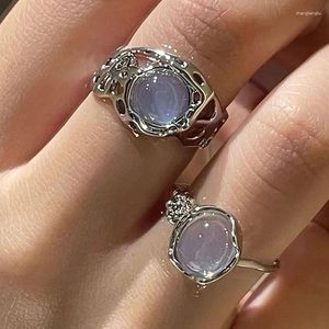 Cluster Rings Opal Irregular Y2K Aesthetic Vintage Jewelry Simple Bud Gem Flower Fashion Opening Ring Hollow Finger For Women Girl