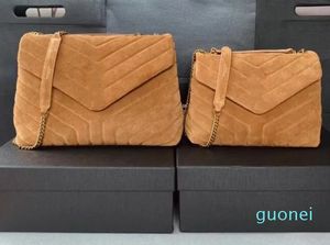 أعلى جودة Loulou Totes الكتف Crossbody أكياس البني من جلد الغزال الدنيم الأزرق لسلسلة المحافظ حقائب اليد المصممة