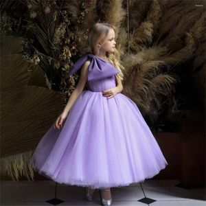 Sukienki dla dziewczynek elegancka puszysty lawenda jedno ramię na przyjęcie weselne księżniczka suknia balowa wielka kokardka