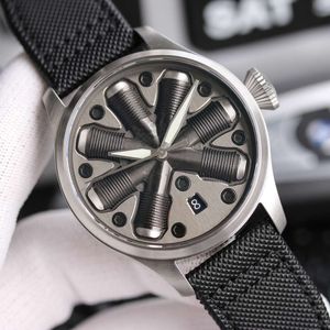 자동 시계 남자 시계 스크류 디자인 스틸 시계 고급 운동 나일론 리본 시계 밴드
