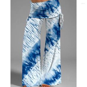Pantaloni da donna Temperamento Pendolarismo Estate Stampa 3D Casual Vita regolabile Micro cordoncino Gamba larga Taglia S-5XL