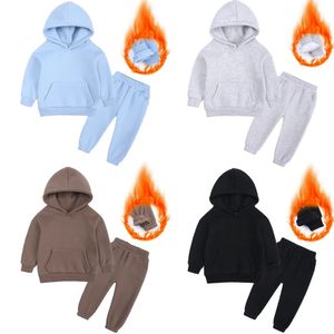 Giyim setleri 1-13 yaşında çocuk erkek kız hoodie spor takım elbise kış giyim seti çocuklar polar katı uzun kollu eşofman gündelik bebek spor giyim 231027