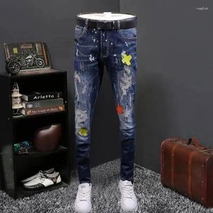Мужские джинсы 2023, удобные джинсовые мужские осенние леггинсы, облегающие модные корейские высококачественные трендовые вышивки Erkek без пояса, пантолон