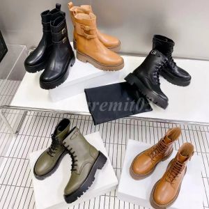 Women Boots Designer BULKY LYRA Martin Boots Cow Leather Buckle Ankle Boots Count TRIOMBE Boot Outsole Lustrous Leather Lace up Boots