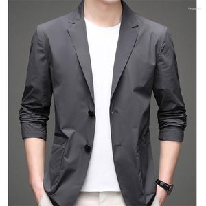 Ternos masculinos de verão blazer masculino casaco protetor solar roupas coreano moda single-breasted terno jaqueta mangas compridas bolso casual
