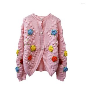 Women's Knits Luxury Knitted Cardigan Women Handmade 3D Flowers Sweater Coat Autumn Winter Cute Cardigans Korean Fashion Shrugs Sweaters