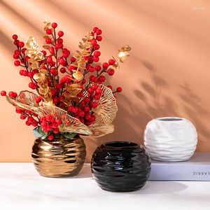 Vasos preto e branco dourado redondo ornamentos linha hidropônica sala de estar arranjo de flores vaso de cerâmica decoração de casa