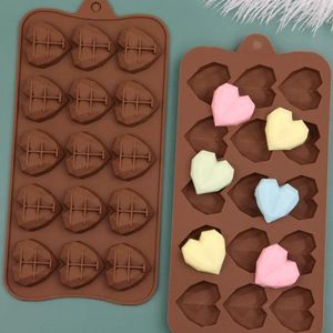 Pişirme Kalıplar 15 Boşluk Elmas Kalp Silikon Çikolata Kalıp Mutfak Buz Küpleri Bisküvi Pasta Manuel Kalıp Diy Kek Aksesuarları Kalıplar