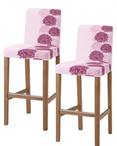 Chair Covers Pink Chrysanthemum Texture Bar Short Back Stretch Stool Cover Armless Office Seat