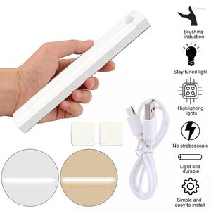 Luzes noturnas sem fio LED luz sensor de movimento lâmpada recarregável USB para armário de cozinha quarto magnético