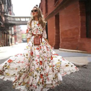 Sukienki swobodne 2021 Letnia sukienka Floral Print Boho Beach Tunik Maxi Women Party Szyfonowe Sundress Vestidos de Festa244G