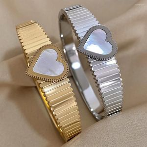 Bangle DODOHAO Inlaid Shell Charm Heart Shape Stainless Steel Bangles Bracelets For Women Unique Design Chic Gold Color Accessories