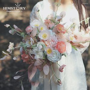 Fiori nuziali HIMSTORY Splendidi bouquet da sposa da damigella d'onore con accessori per bouquet di fiori di seta artificiale