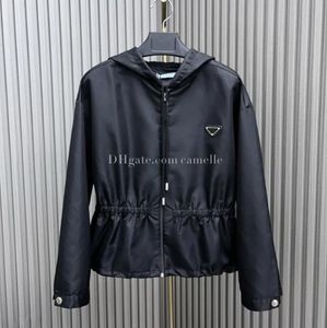 Pra Da Classic Original Designer Women's Nylon Hooded Jackets Fashion Triangle Hooded Jacket Brands Black Zipper Casual Sports Zipper Windproof Waterproof Coats