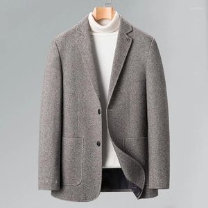 Ternos masculinos homens homens de lã pano blazer jaqueta inverno outono fino único breasted bolso outwear traje homme turn-down colarinho