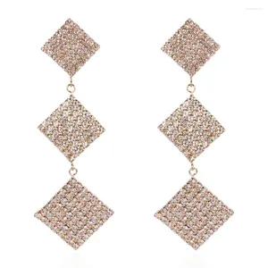 Brincos pendurados strass transparentes elegância quadrado cristal longo brinco fashion declaração strass gota para mulheres