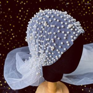 Fermagli per capelli Perle romantiche Fascia per capelli Copricapo da sposa Cappello Accessori in filato per le donne Elegante copricapo di perle Copricapo Gioielli da sposa