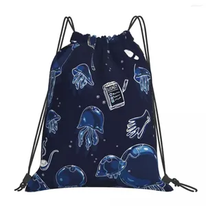 Shopping Bags Jellyfish Fantasy Blue Pattern Texture Painting Drawstring Hiking Waterproof Storage Organize Bundle Pocket Rope Bag