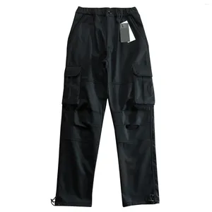 Men's Pants Cargo Autumn Winter Sweatpant Casual Multi-pocket Loose Straight-leg Overalls Male Solid Color Thick