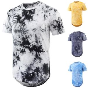 Camiseta masculina moda básica camiseta verão manga curta em torno do pescoço hip hop arco hem camiseta roupas tie dye casual topo streetwear