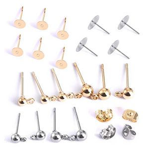 Stainless Steel Gold Stud Earrings Back Plug Ear Pins Ball Needles Earings Hook For DIY Jewelry Making Findings Dia 4/5/6/8/10mm Jewelry MakingJewelry Findings