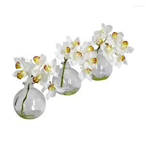 Dekorativa blommor konstgjorda med vas (uppsättning av 3) White Lily the Valley Dry for Resin Orchid Blue Preserve