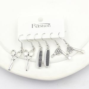 Wholesale 3pairs Women Earrings Set Comb Hair Dryer Hair Stylist Siccors Earrings Gift Jewelry