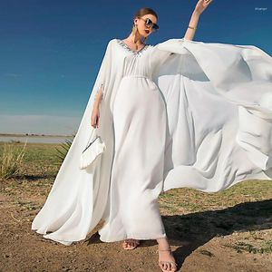 Ethnische Kleidung Luxuriöse Cape-Ärmel Chiffon 2023 Hochzeit Glänzendes Langes Abendkleid Bankett Festliches Strass-Abschlussballkleid für Frauen Muslim