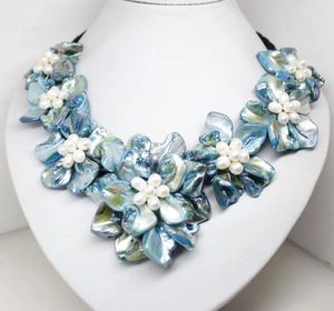 سلاسل الجمال 50mm-70mm 7flower Necklace 18inches الأزرق الباروك قذيفة الأم من Pearl المصنوعة يدويا