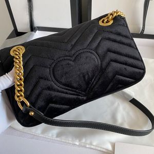 TOP Velvet Crossbody Bag Mulheres Bolsa Bolsa Clássica Carta Sacos de Ombro Corrente Dourada Estilo Coração Bolsas Mensageiro Senhora Totes Noite Embreagem