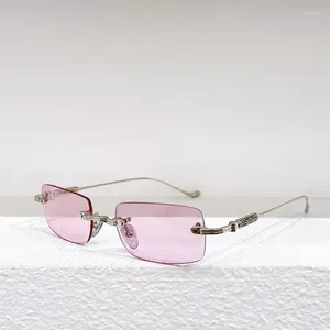 Sunglasses Chrome Rimless Rectangular Small Brand Designer Top Quality Metal Frame Pilis Sun Glasses Women Men 179HTY7