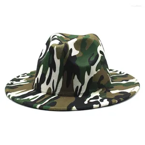 Berets Simple Top Hat Men And Women Big Brimmed Fashion Flat-brimmed Fedora Spring Camouflage Woolen Jazz