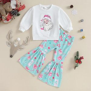 Clothing Sets Kids Girls Christmas Outfits Long Sleeve Santa Claus Print Sweatshirt Pullover Tops Gift Box Pants 4-7Y