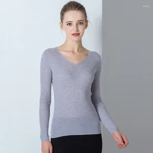 Kadın Sweaters Gri Yün Kadınları Bıkıksız Fem Me Jumper Kore tarzı kazak 2023 Sonbahar Kış Giysileri Örme Üst Artı Boyut V Boyun