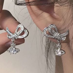 viviane Necklace Designer Viviennes Westwoods Luxury Hip Hop Jewlery Bow Full of Diamonds Saturn Earrings Female Light Luxury Niche French Ins Zircon Earrings