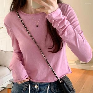 Frauen T Shirts Koreanischen Stil Rosa T-shirts Weibliche Lange Hülse Hemd Frau O Neck Crop Tops 2023 Herbst Casual Kleidung für Frauen T Femme