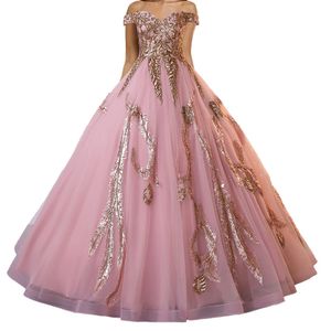 Quinceanera Dresses Princess Sweetheart Appliques Abito da ballo di paillettes con tulle Lace-Up Plus Times Sweet 16 Debuttante Party Birthday Vestidos de 15 Anos Q04