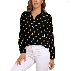 Women's Blouses Gold Dot Blouse Polka Dots Cute Printed Women Korean Fashion Shirts Summer Long Sleeve Oversized Clothes