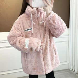 Pele feminina inverno kawaii casaco quente feminino coreano moda retalhos doce casaco feminino cor sólida bolso casual designer jaqueta bonito