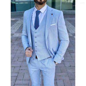 Herrar Summer Fashion Male Suit Solid Color Notch Lapel Slim Fit 3 Piece Business Formal Wedding Groom Tuxedo Custom Clothing