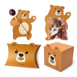 Party Decoration 1set Cartoon Cute Bear Candy Bags Brown Biscuit Boxes For Kids Birthday Decorations DIY Gifts Packaging Supplies