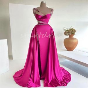 Hot Pink Overskrit Mermaid Evening Dress 2024 Sexy High Slit Black Girls Prom Gowns Elegant Women Birthday Vestidos De Gala Robes De Soiree Vestidos De Festa