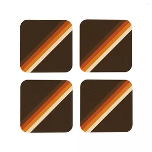 Table Mats 70s Orange And Brown Diagonal Lines Coasters Coffee Set Of 4 Placemats Cup Tableware Decoration & Accessories Pads For Home