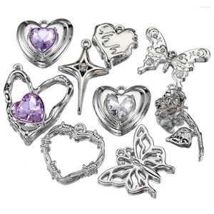 Charms 2st Metal Butterfly Rose Crystal Rhinestone Pärlor Y2K hängen för halsbandsarmband smycken som gör DIY -tillbehör