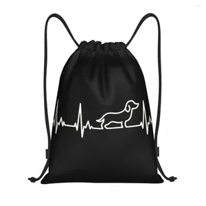 Shoppingväskor Dachshund Heartbeat Drawstring Men Women Foldbar Sport Gym Sackpack Wiener Badger Sausage Dog Ryggsäckar