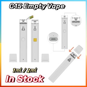 Fabrika Doğrudan Satış Fiyat Beyaz Renk C15 Seramik Bobin Vape Sepetleri 1ml 2ml Boş Tek Kullanımlık Vapes Kalem E Sigara Şarj Edilebilir Pil Boş Vape Tank