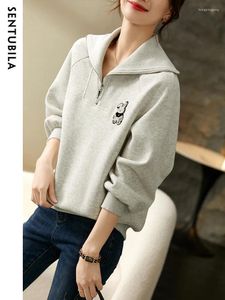 Kadın Hoodies Sentubila Yarım Zip Kadınlar İçin Gevşek Sweatshirtler 2023 Bahar Sonbahar Gündelik Açık Yakası Külot Uzun Kollu Üstler Giyim