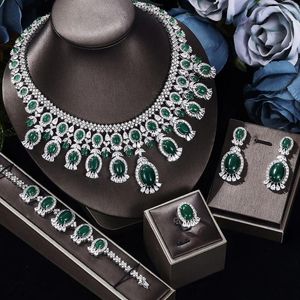 Halsband örhängen set 4st lyxgrön lila för kvinnor bröllop kubik zirkon cz afrikanska dubai brud smycken